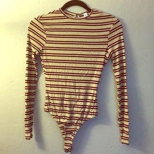 Striped ribbed American Apparel thong bodysuit